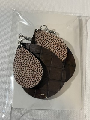brown and cheetah print gumdrop handmade earrings dangle E22