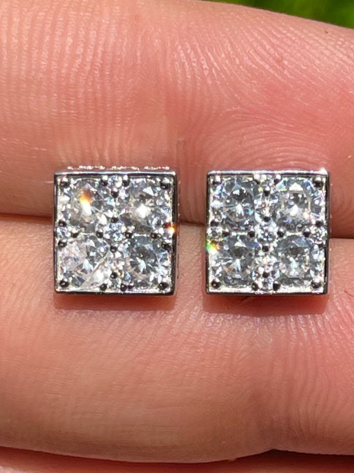 Real 925 Silver Iced Square Cube CZ Hip Hop Earrings Studs