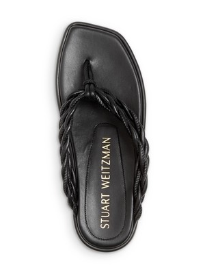 Pre-owned Stuart Weitzman Womens Black 1/2 Heel Calypso Slip On Leather Thong Sandals 5 B