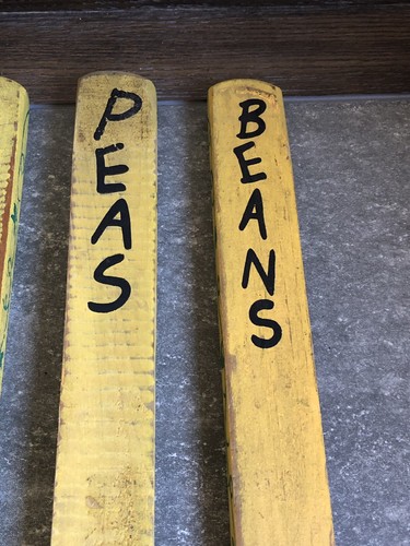 Primitive Vintage 4 Herb Vegetable Wooden Garden Marker Markers Stakes Beans Pea