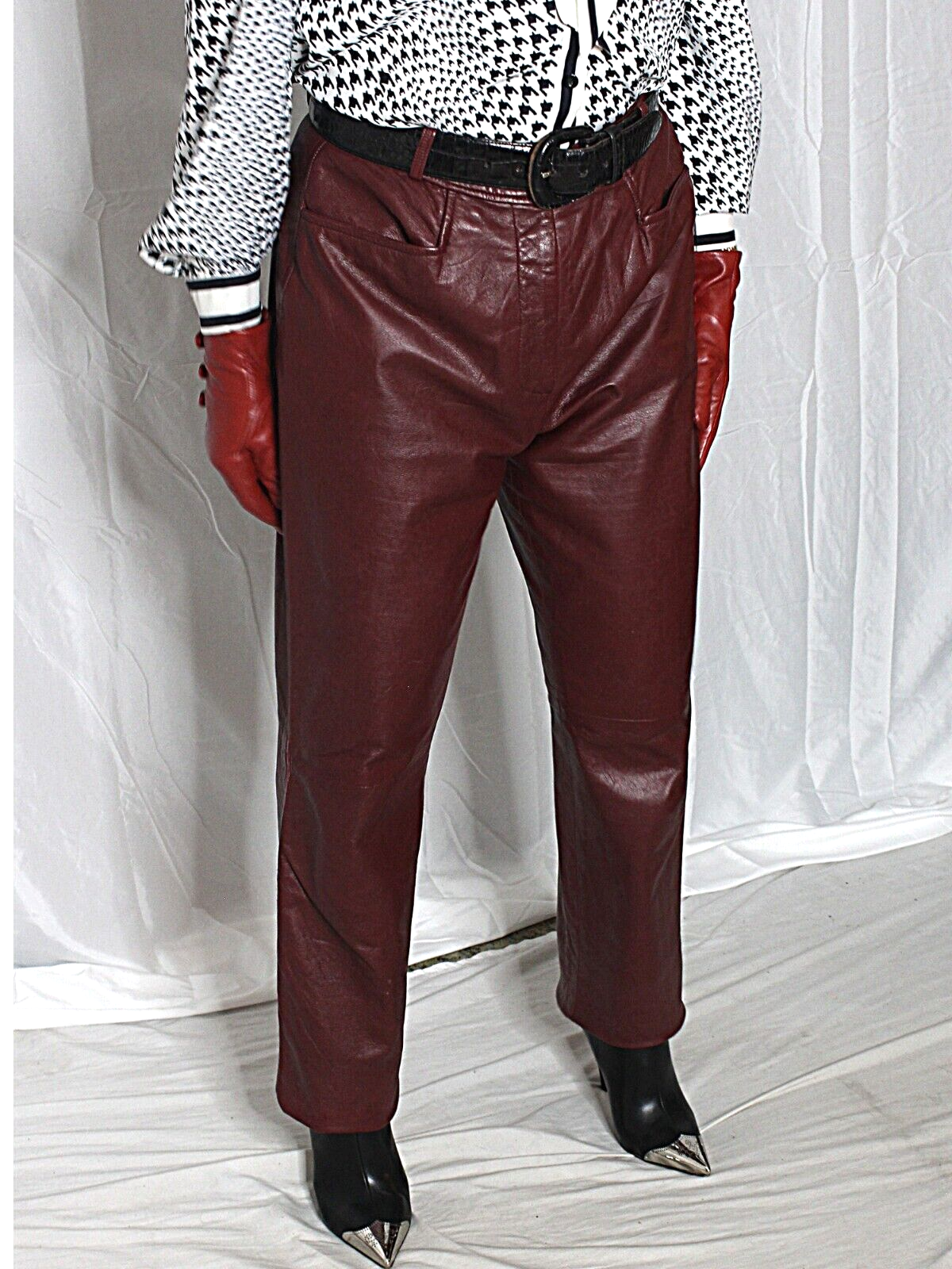 Womens Leather Pants Red Burgundy 12 SOFT Lambskin Vintage
