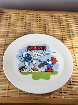Vintage The Smurfs Child Kid 8'' Plate Deka USA Fun Hot Food Funny Dish