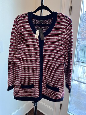 Talbots Women s Red, White Blue Cotton Textured Cardigan W/ Pockets 2X Plus Size