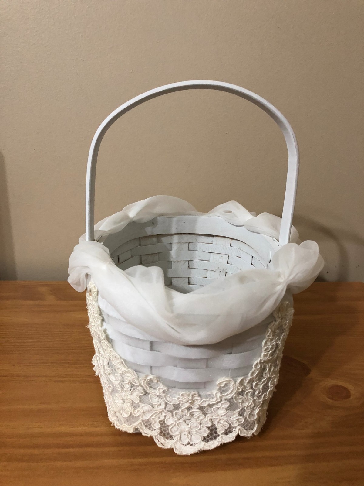 Handmade Elegant Custom Wedding Flower Girl Basket - White