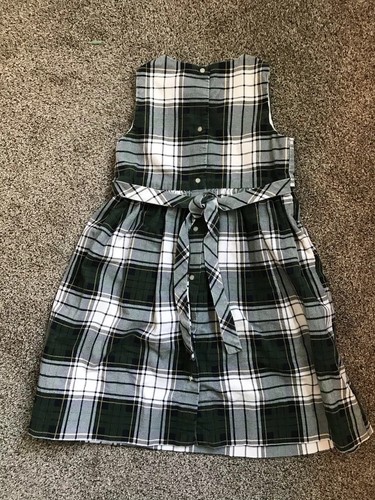 Ralph Lauren Girls Green/Navy Plaid Corduroy Jumper Dress School Uniform Sz 6X
