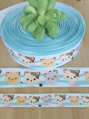 7/8 or 1.5'' (1 YD) Cat Grosgrain Ribbon Animal Feline Kitty Hair Bow Cat Collar
