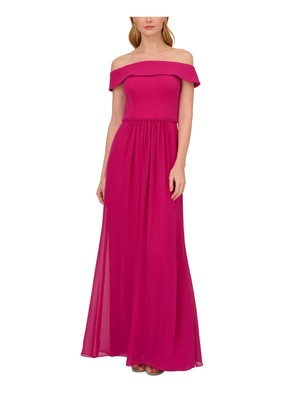 ADRIANNA PAPELL Womens Pink Lined Foldover Neckline Chiffon Skirt Dress 4