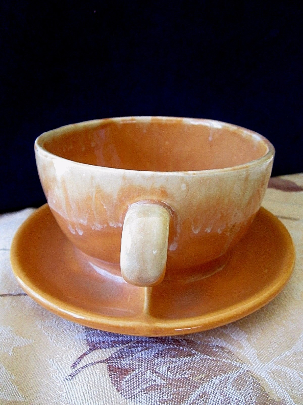 Planter Decor 1950's Brush-McCoy Orange Drip-Glazed Attached Saucer #37 Mug