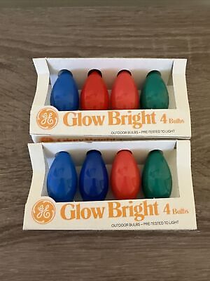 C9 GE GLOW BRIGHT 4-Bulb MULTI VINTAGE 7W Christmas Lights Outdoor NEW 40508