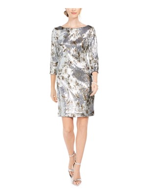 

VINCE CAMUTO Женское Серебристое Вечернее Платье-футляр с Рукавом 3/4 Petites, Серебряный