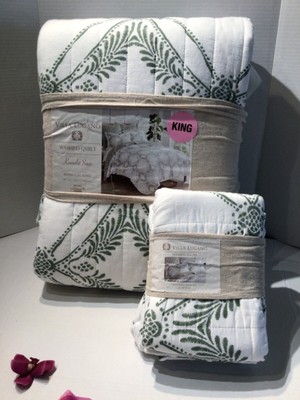 VILLA LUGANO 3 PC Set KING Quilt coverlet & Shams KAMALA SAGE REVERSIBLE NEW