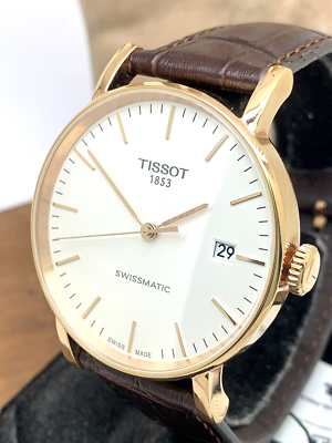 Tissot Men s Watch Swiss Automatic Rose Gold Silver Dial Leather T1094073603100