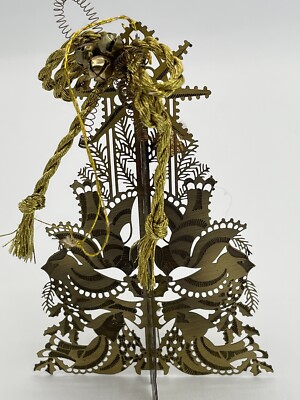Vintage Brass 3 Dimensional Tree Ornament Birds Holly Leaves And Snowflake Star