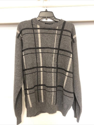 Pull Hathaway Platinum Homme 100% Cachemire Gris à Carreaux Col Rond - Taille XL