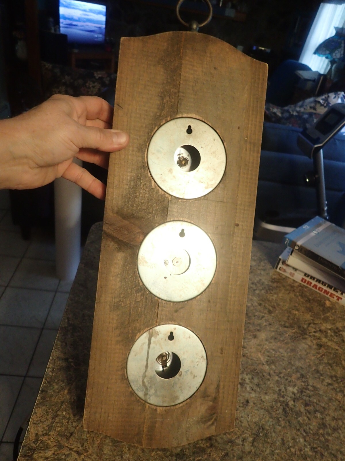 VINTAGE WEATHER STATION BAROMETER THERMOMETER HUMIDITY WOOD NAUTICAL