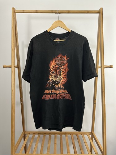Harley Davidson Flame Tiger 90s Ｔシャツ VTG 90s Harley-Davidson Flame Fire Tiger Has A Lot Of