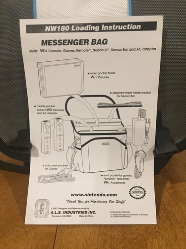 Wii Messenger Bag Gray & White w/Blue Stripe, Pre-owned, Not used. Carrying case