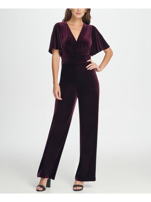 

Фиолетовый женский фиолетовый комбинезон DKNY с расклешенными рукавами и V-образным вырезом для вечеринок