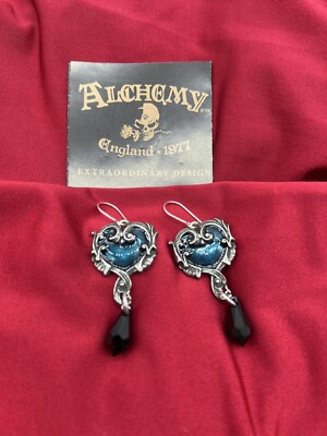 Alchemy Gothic E414  Affaire du Coeur Dropper Earrings Midnight Love IN HAND