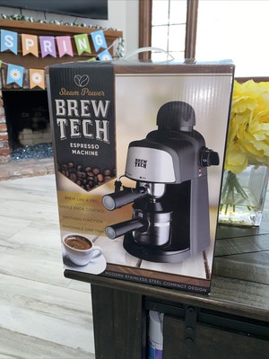 Brew Tech Espresso Machine Compact Design Steam Power Stainless Steel Frothing