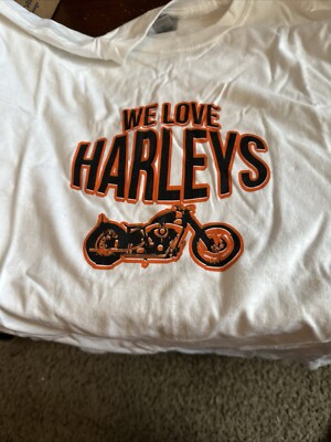 We Love Harleys T-Shirt XLG White & Harley Orange Ultra Cotton Vintage Qty 2