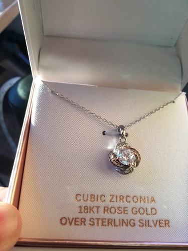 PRIMROSE 18KT Rose Gold Over Sterling Silver CZ Lover's Knot Necklace 18