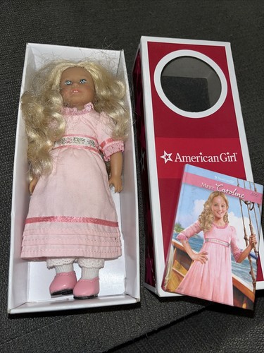 American Girl Mini Doll CAROLINE In Pink Meet Dress & Book And Box