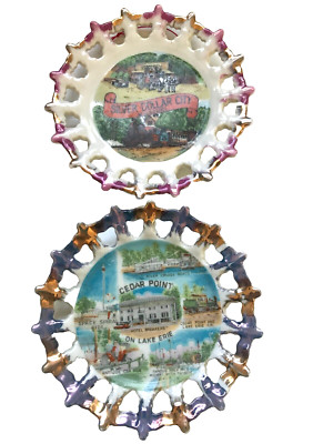 OPEN EDGE SOUVENIR PAIR SMALL PLATES CEDAR POINT OHIO & SILVER DOLLAR CITY MO