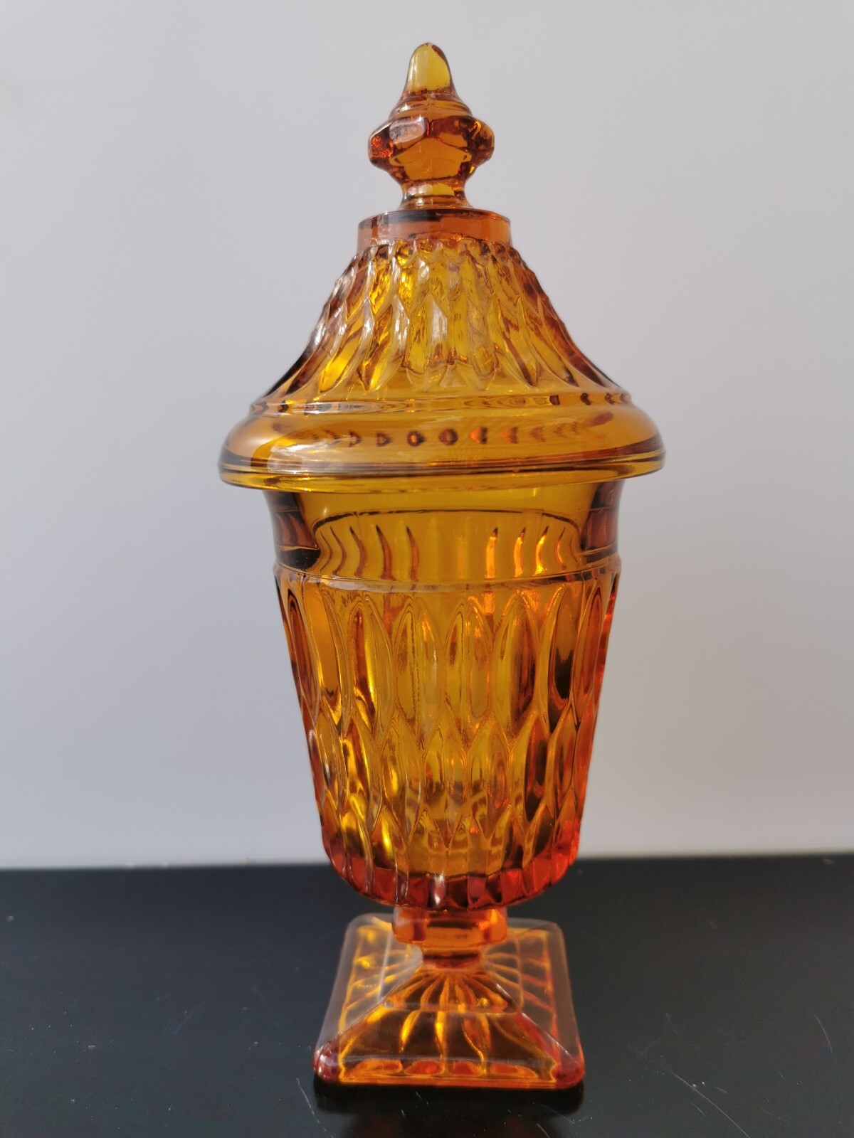 Vintage Amber Indiana Glass Goblet Mt. Vernon Iced Tea Candy Box Jar Lidded