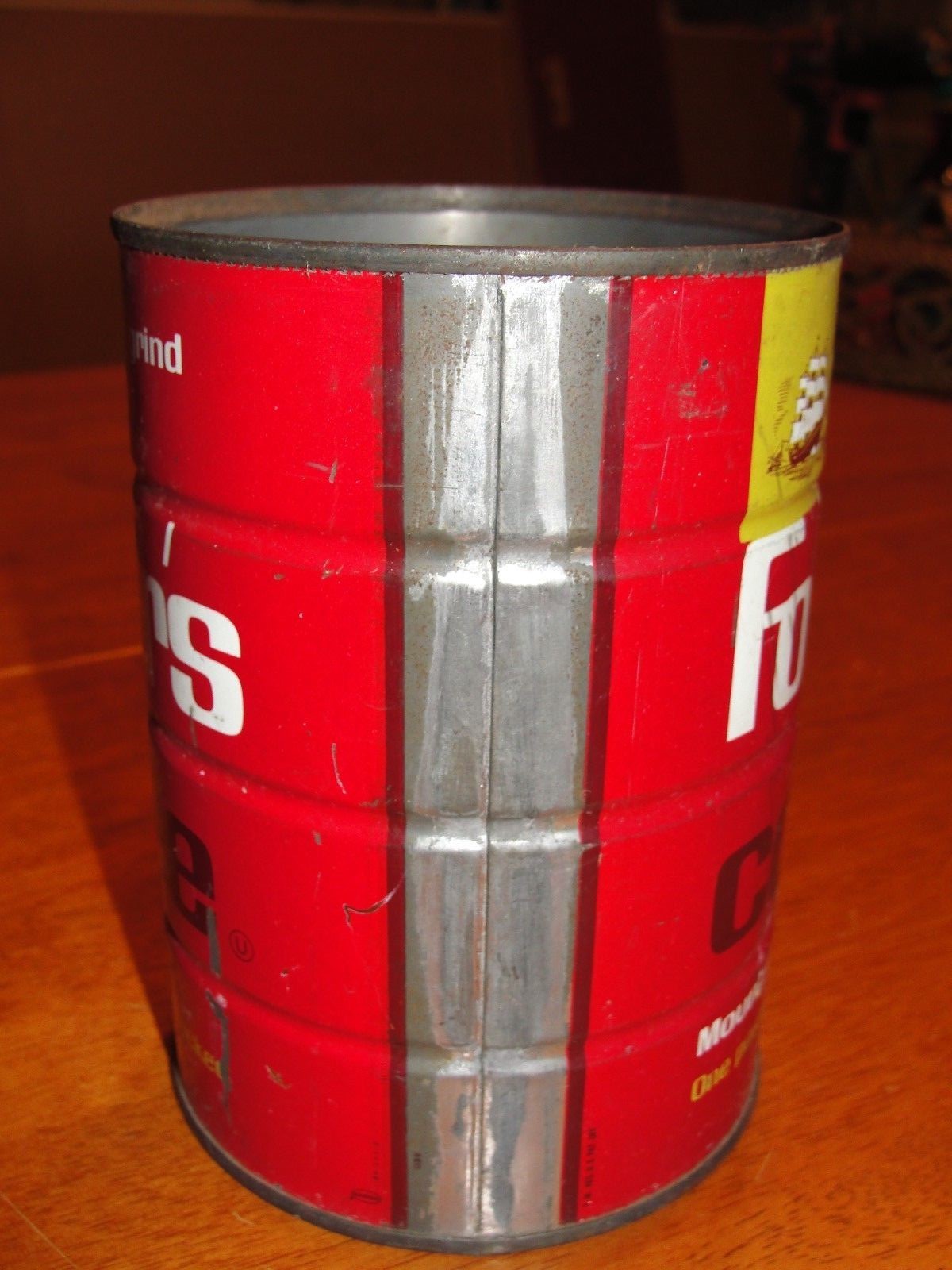 Vintage Folgers Mountain Grown One Pound Tin Metal Coffee Can W/O Lid