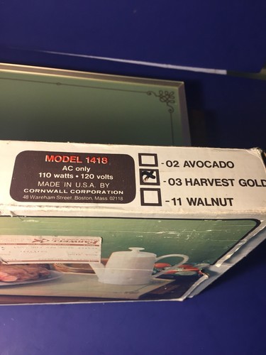 Vintage Retro 1971 Cornwell Hot Electric Tray Food Warmer Model 1418 Harvest Gol