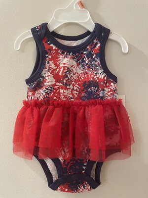 NWT Girls Infant Patriotic Tutu Bodysuit Sz 0-3M Tie Dye Firework Red White Blue