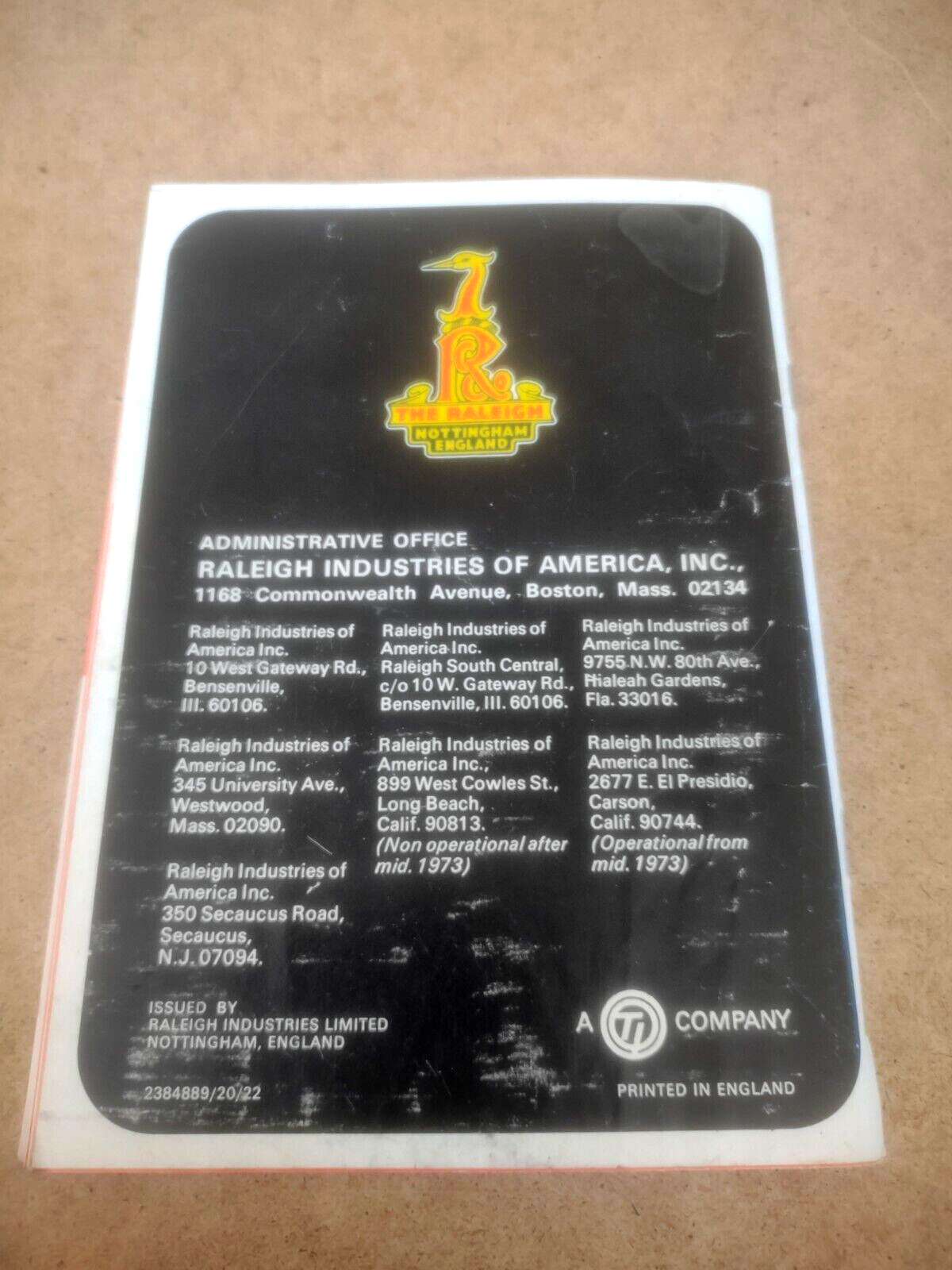 Vtg Early 70s Raleigh Bicycle Owner's Manual Handbook Road Folding Chopper