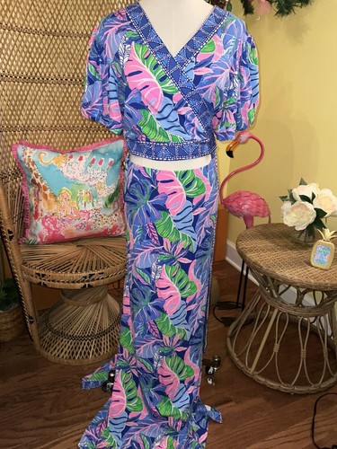 Pre-owned Lilly Pulitzer Sailynn Maxi Set Beleaf In Yourself $258 Size Xl In Multicolor