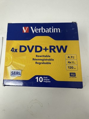 10 Pack Verbatim Blank 4X DVD+RW Logo Branded 4.7GB Rewritable DVD Disc 94834