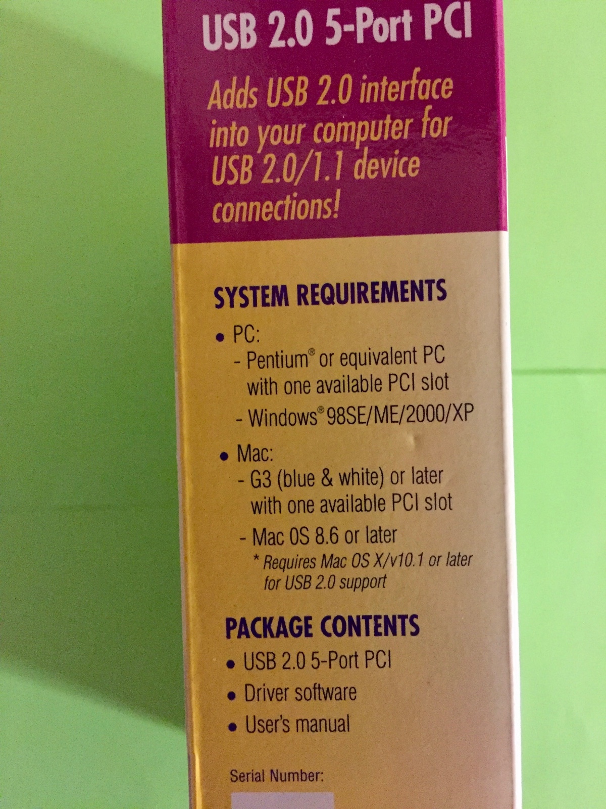 SIIG USB 2.0 Adapter 5-port Host Adapter For Older Macs or PC's
