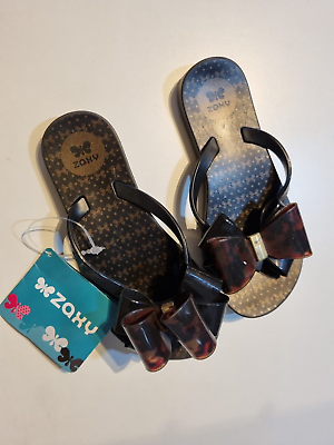 Zaxy kids Link Twin Bow Black Tortoiseshell slippers size EUR 30 US 12 BRA 28