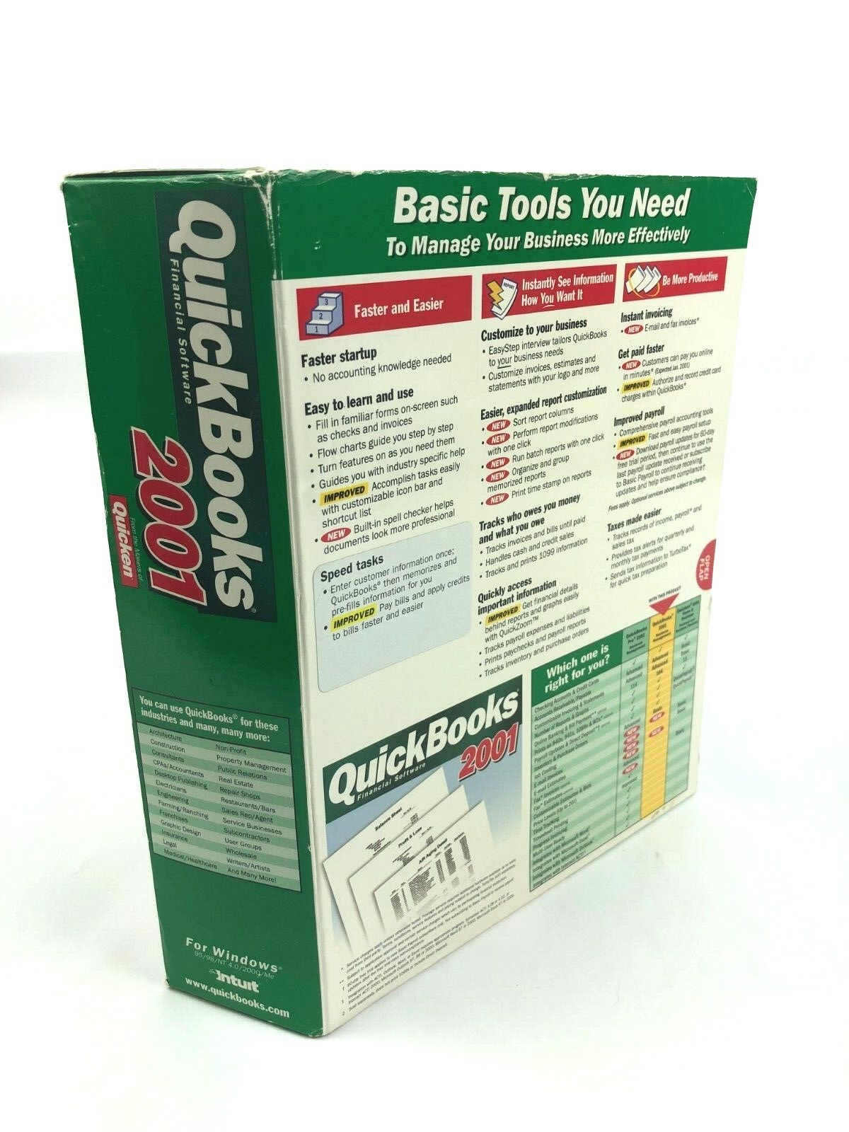 Quickbooks Pro 2001 / Used Software with Key / Plus Training Guide / Free USA Sh