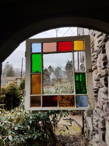 ANTIQUE ORIGINAL QUEEN ANNE STAINED GLASS WINDOW, from a coal town Victorian