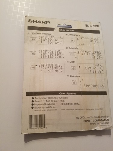Sharp EL-6390B 1MB MEMO MASTER ALARM 600 3-Line PDA Electronic Organizer