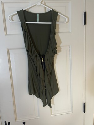 VANILLA BAY WOMEN'S OLIVE GREEN RUFFLED ZIPPERED TOP SIZE XS 0794