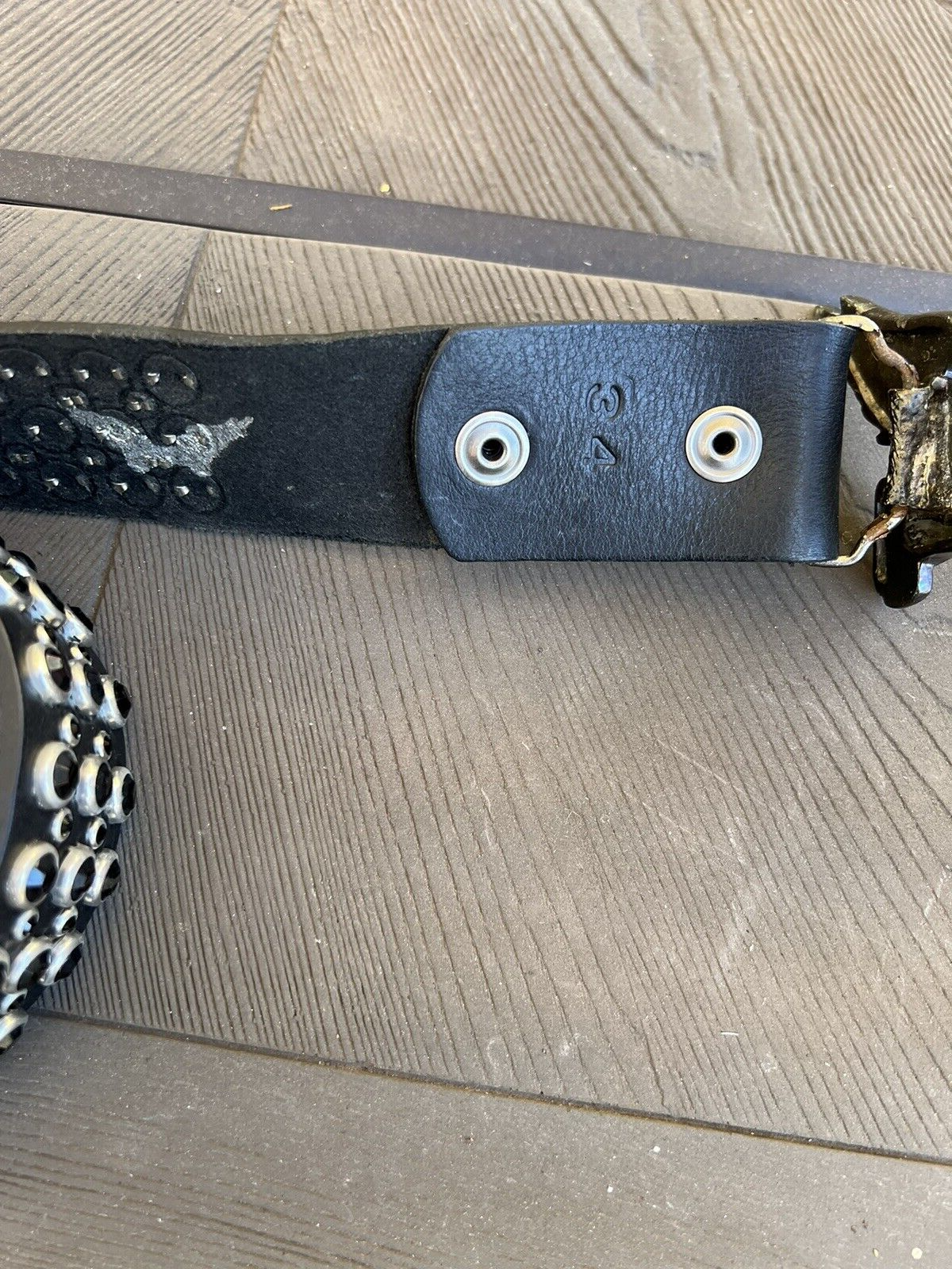 Pre-owned Handmade Robins Jean Hand Made Leather Belt With Black Stone Studs 100% Made In Italy
