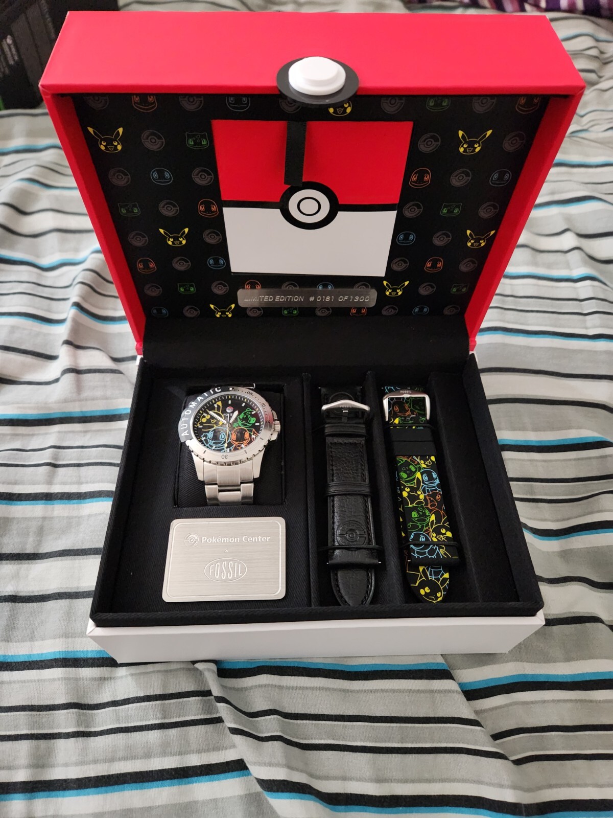 Pre-owned Pokémon Pokemon Center × Fossil: Kanto First Partners Stainless Steel Watch Box Set