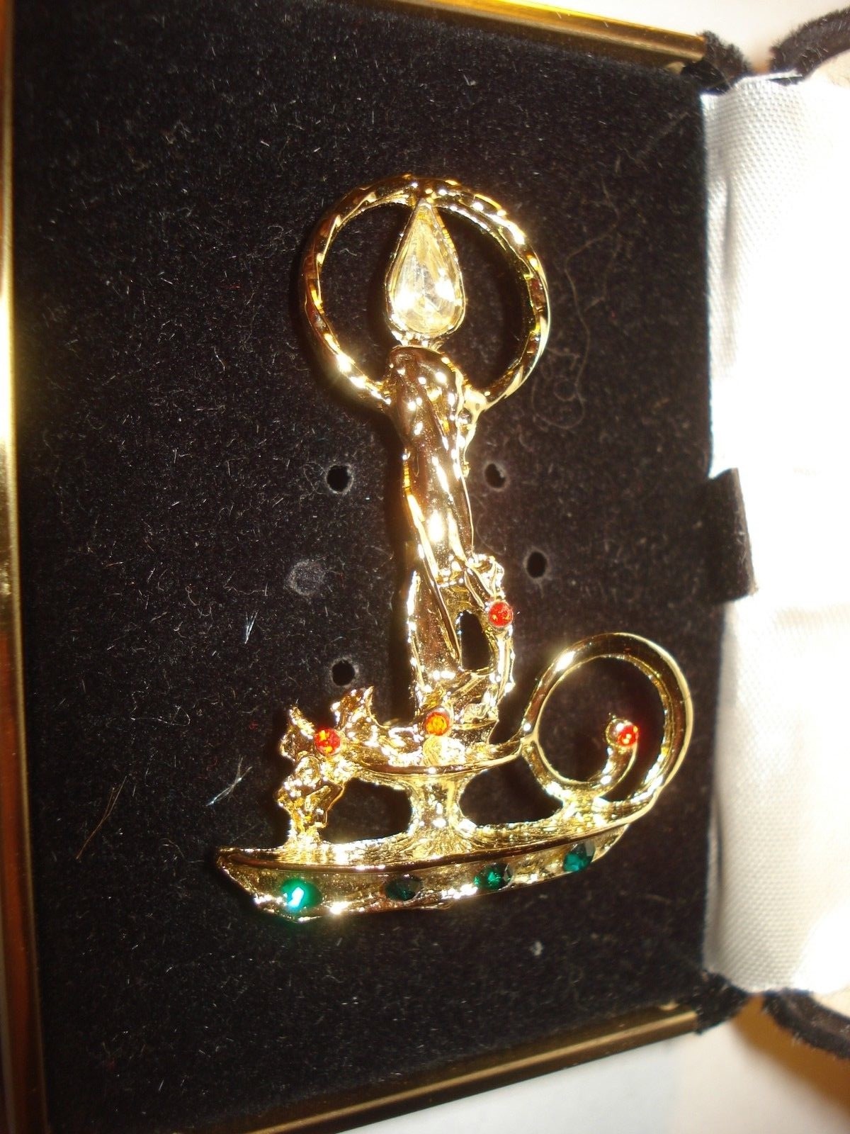 Vintage Candle  Rhinestone Brooch Pin