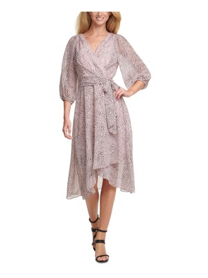 

DKNY Женское розовое шифоновое платье миди с завязками и воздушными рукавами, вечернее платье с искусственным запахом, Розовый