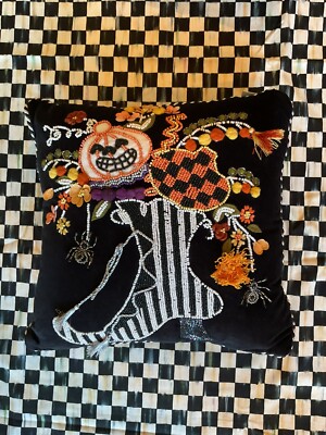 MacKenzie-Childs Halloween To Boot Beaded Pillow With Courtly Stripe NIP