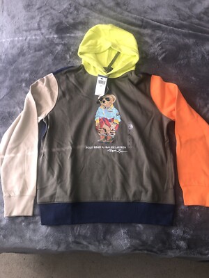 POLO RALPH LAUREN GREEN MULTI POLO BEAR HOODIE MENS NEW SIZE SMALL RETAIL $200
