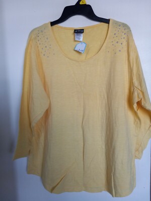 CG-I CG  Women Yellow Studded Scoop Neck  top Shirt Tunic Sz 3X NEW