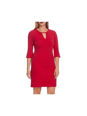 

VINCE CAMUTO Женское короткое коктейльное платье-футляр с расклешенными рукавами и замочной скважиной, Красный