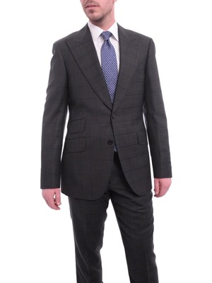 

Шерстяной костюм Napoli Slim Fit серо-синего цвета в клетку, полутканая ткань супер 150-х годов, с заостренными лацканами, Синий